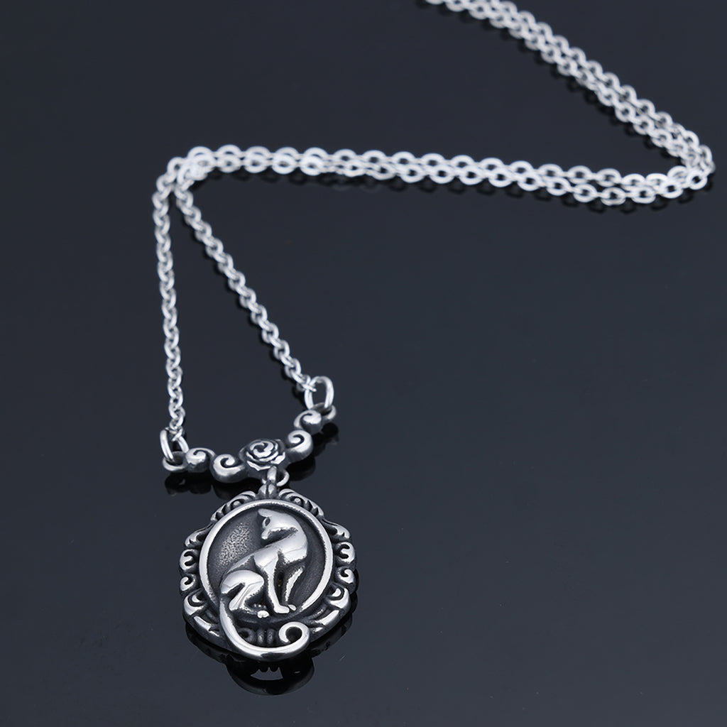 3D kitten floral wreath stainless steel necklace