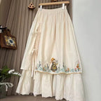 Lace-embroidered A-line maxi skirt
