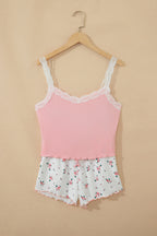 Pink Ribbed Knit Floral Pajama Set