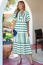 Green Stripe Ricrac-Trim Vacation Dress