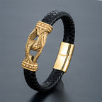 Men's double-stirrup leather stainless steel bracelet