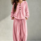 Women's pink velvet hoodie and wide-leg pants set