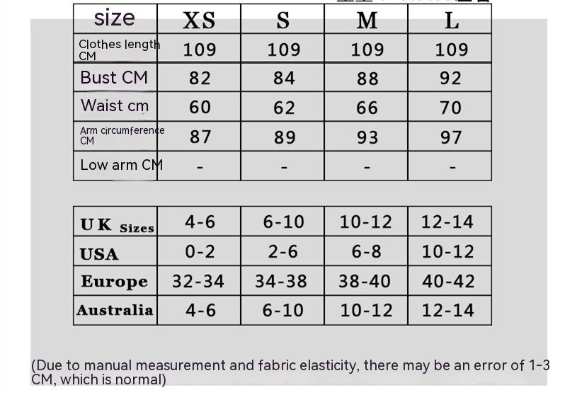 Women’s halter sequin dress size chart with length, bust, and waist (cm)