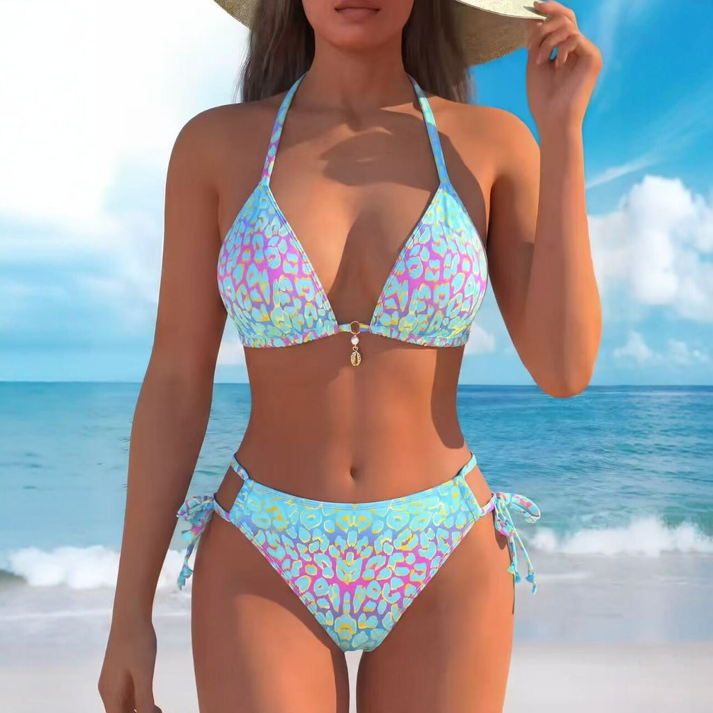 Women's Aqua Floral Halter Bikini Set