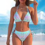 Women's Aqua Floral Halter Bikini Set