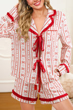 Red Floral Heart Bow Pajama Set