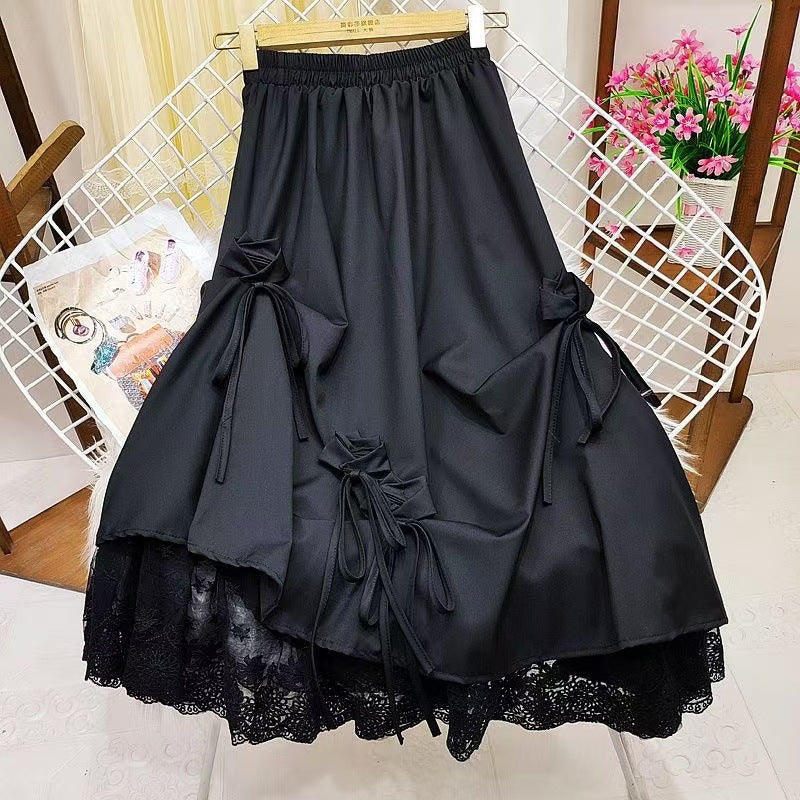 Double-layer mesh asymmetric midi skirt