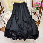 Double-layer mesh asymmetric midi skirt