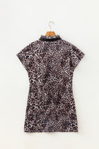 Women's Brown Leopard-Print Short-Sleeve Mini Dress