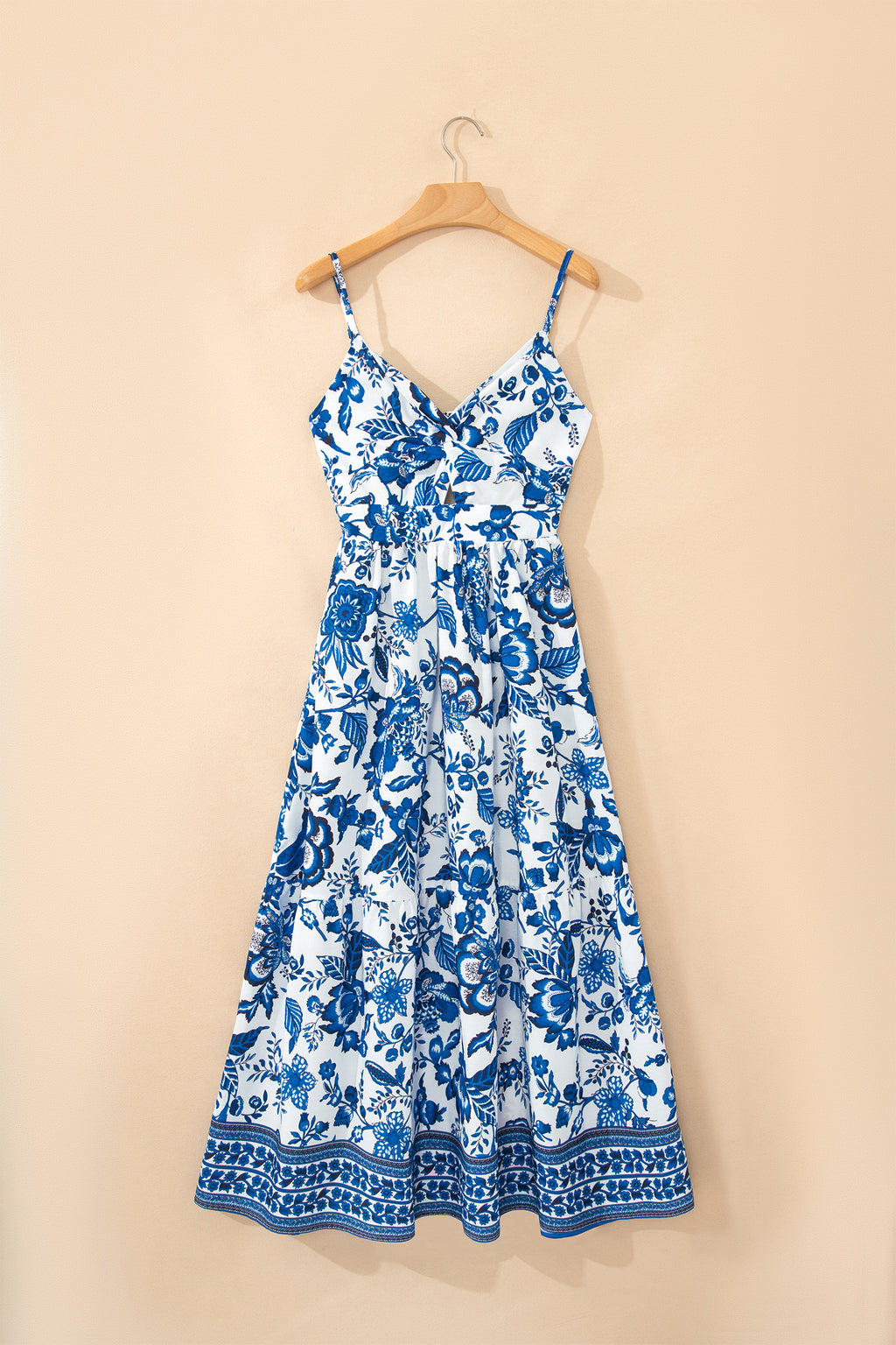 Sky Blue Floral Twisted-Bust Maxi Dress