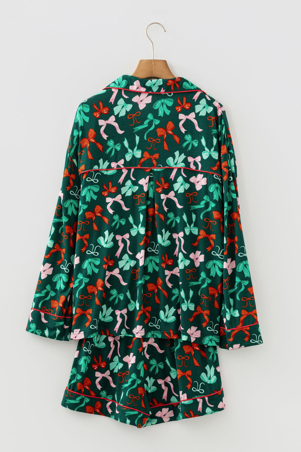 Green Festive Bow-Print Pajama Set