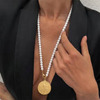 St. Benedict medal white bead long necklace