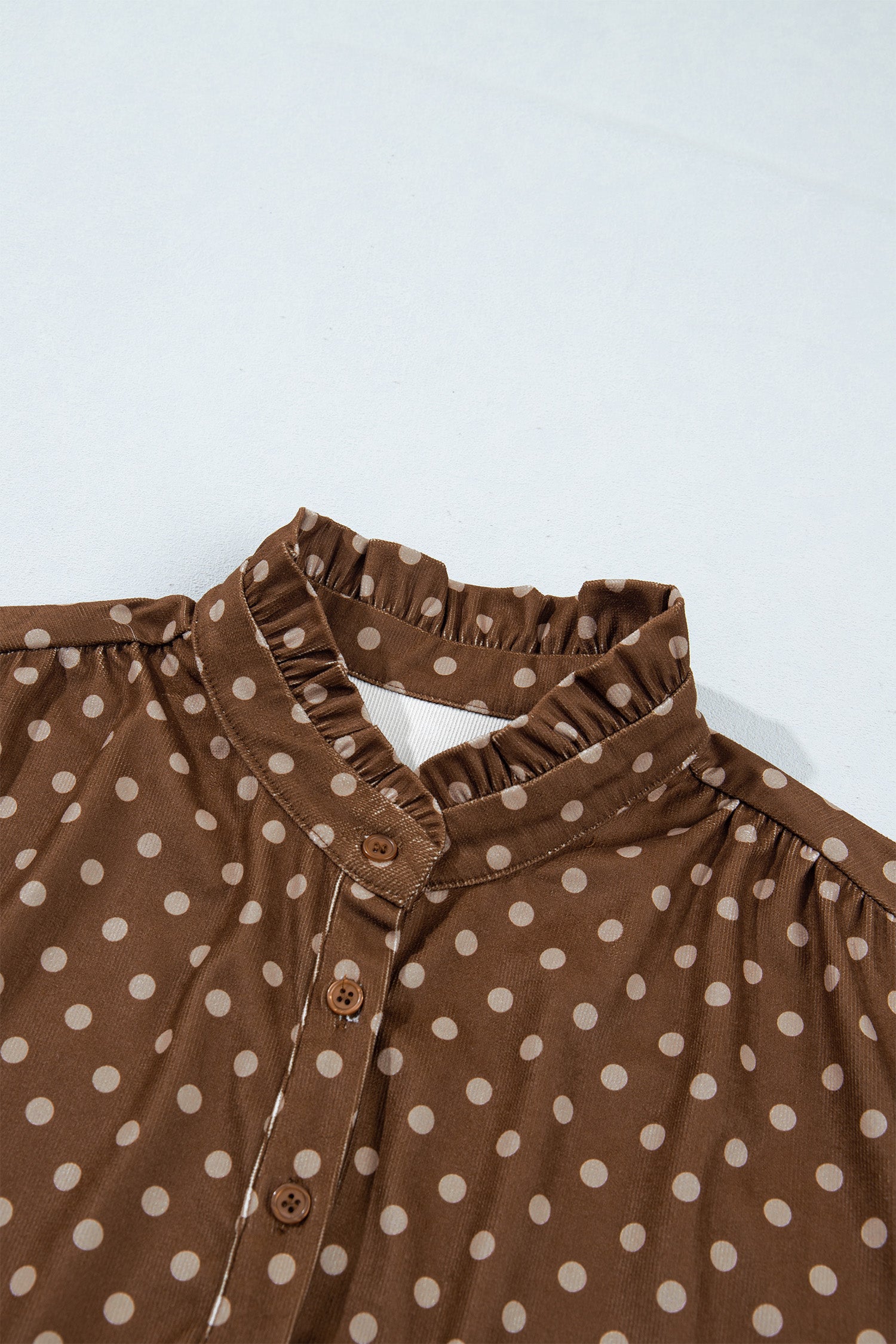 Women's Brown Polka-Dot V-Neck Button-Front Dress